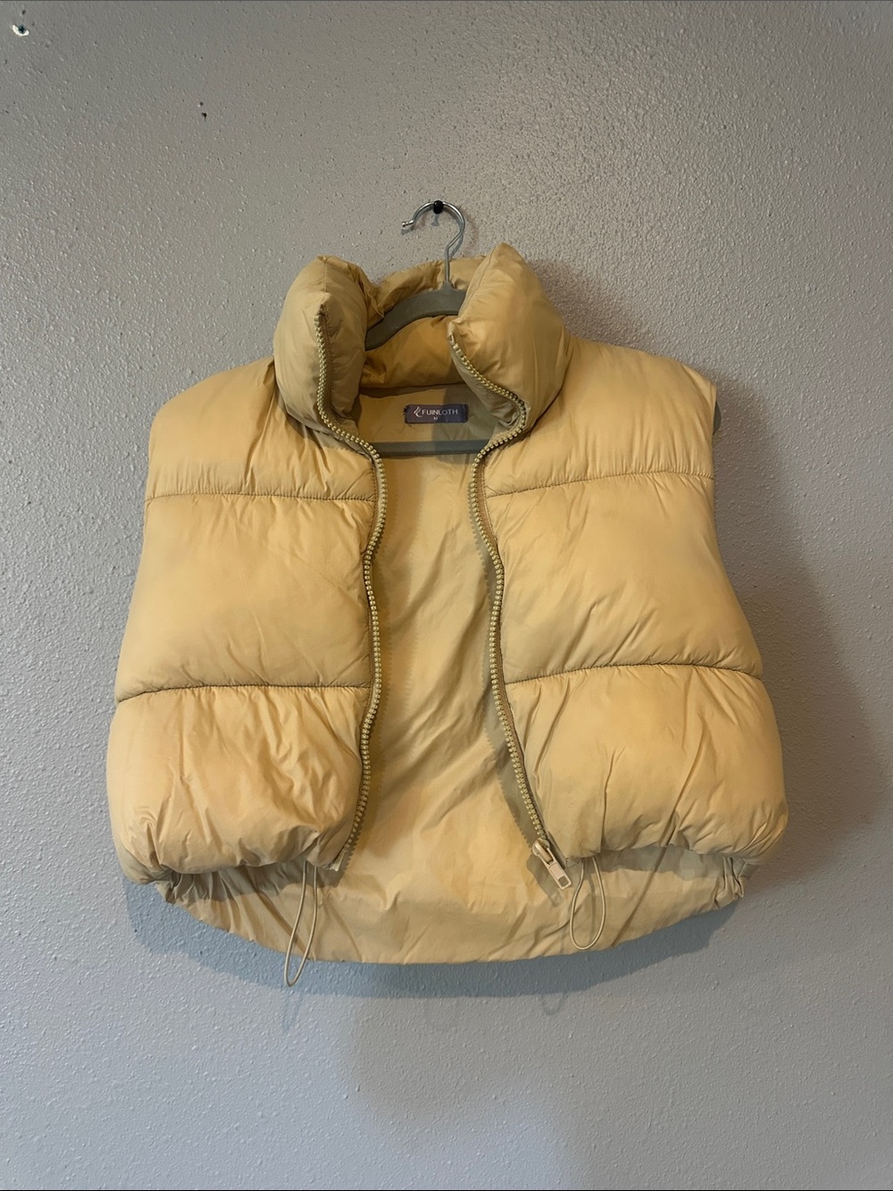 Cropped Pale Yellow Puffer Vest by Unbranded